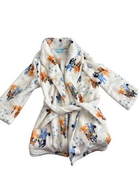 Unisex Kids Soft Cozy White Blue and Yellow BLUEY Bath Robe Bingo Soft Terry